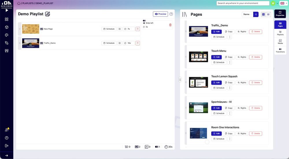 TDM Signage template editor showing multi-zone layout options