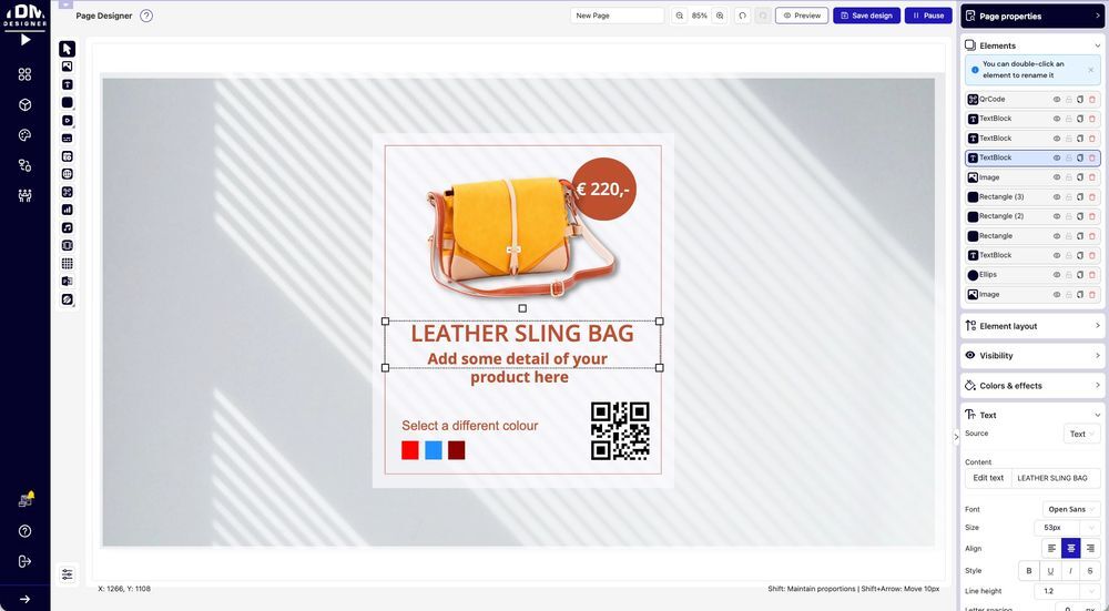 TDM Signage visual content designer with drag-and-drop layout editor